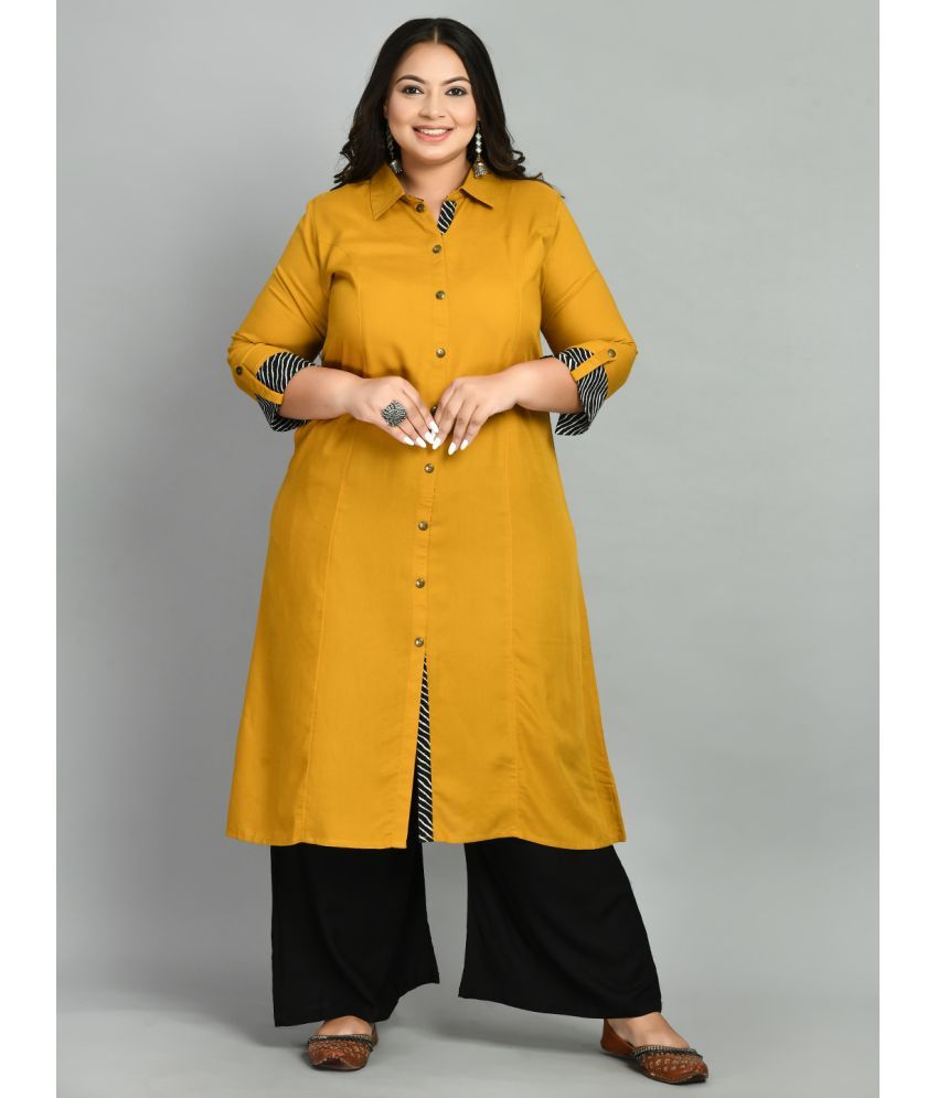     			PrettyPlus by Desinoor - Mustard Rayon Women's Front Slit Kurti ( Pack of 1 )