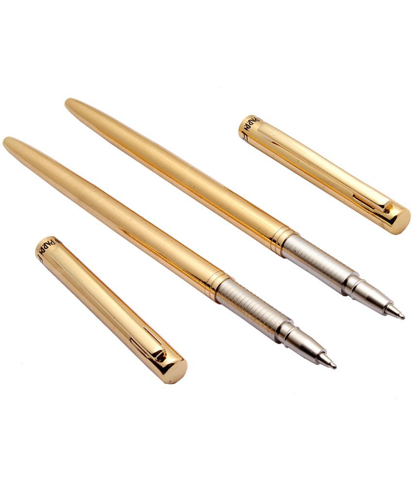     			Srpc Set Of 2 Fly Full Golden Plated Sleek Metal Body Ballpoint Pens Blue Refill