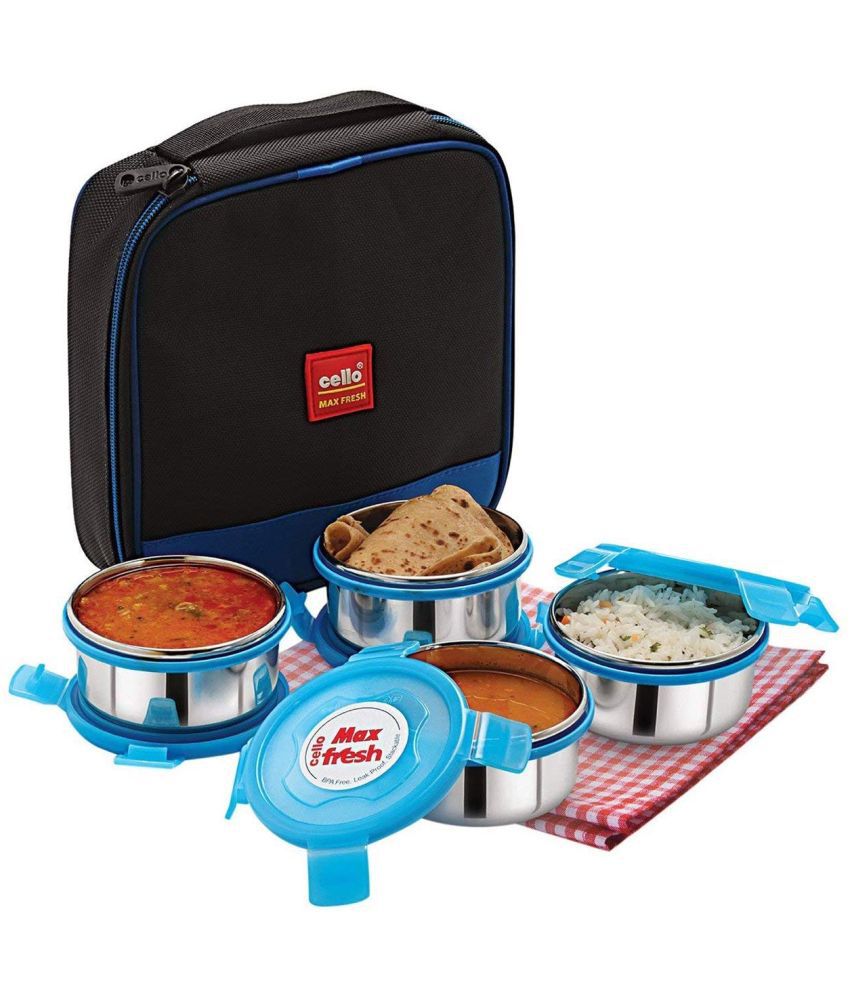     			Cello - MaxFreshSupremoLunch,4Con,Blue Stainless Steel Lunch Box 4 - Container ( Pack of 1 )