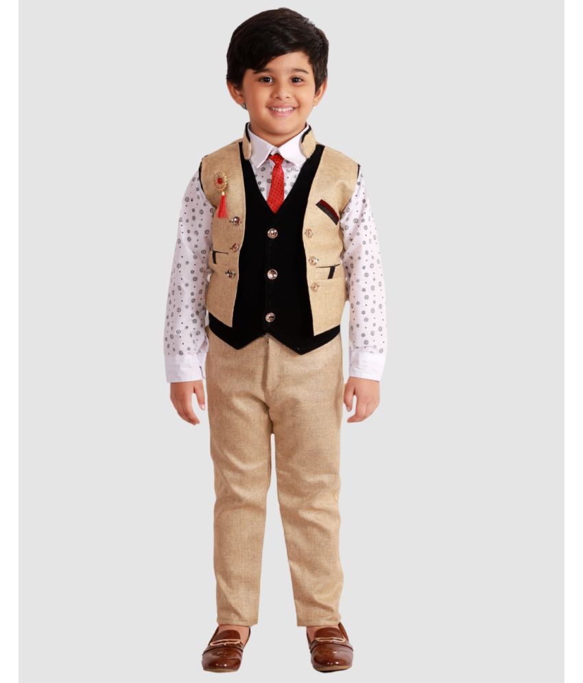     			Fourfolds Pack of 1 Boys Cotton Blend Shirt & Pants ( Beige )