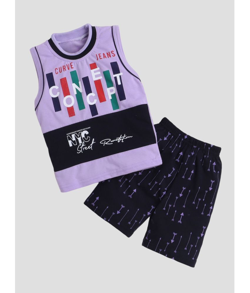     			Fourfolds - Purple Cotton Blend Unisex T-Shirt & Shorts ( Pack of 1 )
