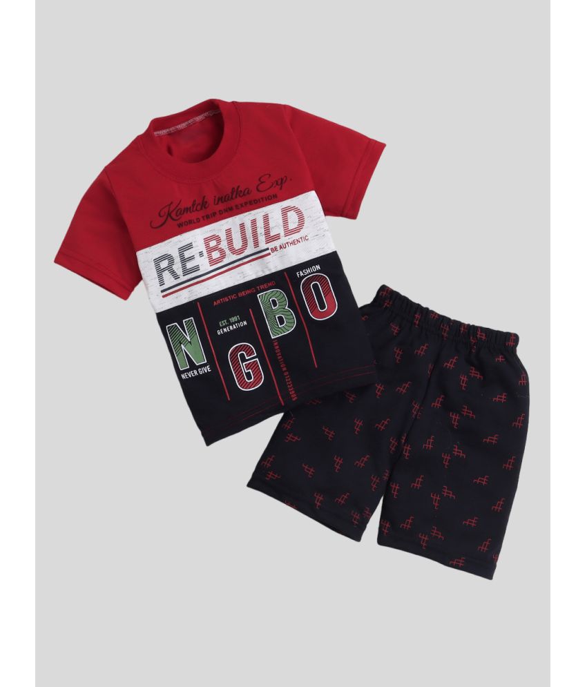     			Fourfolds - Red Cotton Boys T-Shirt & Shorts ( Pack of 1 )
