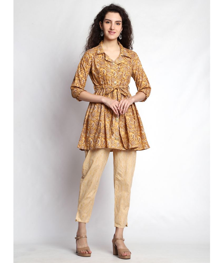     			HIGHLIGHT FASHION EXPORT - Yellow Frock Style Cotton Women's Stitched Salwar Suit ( Pack of 1 )