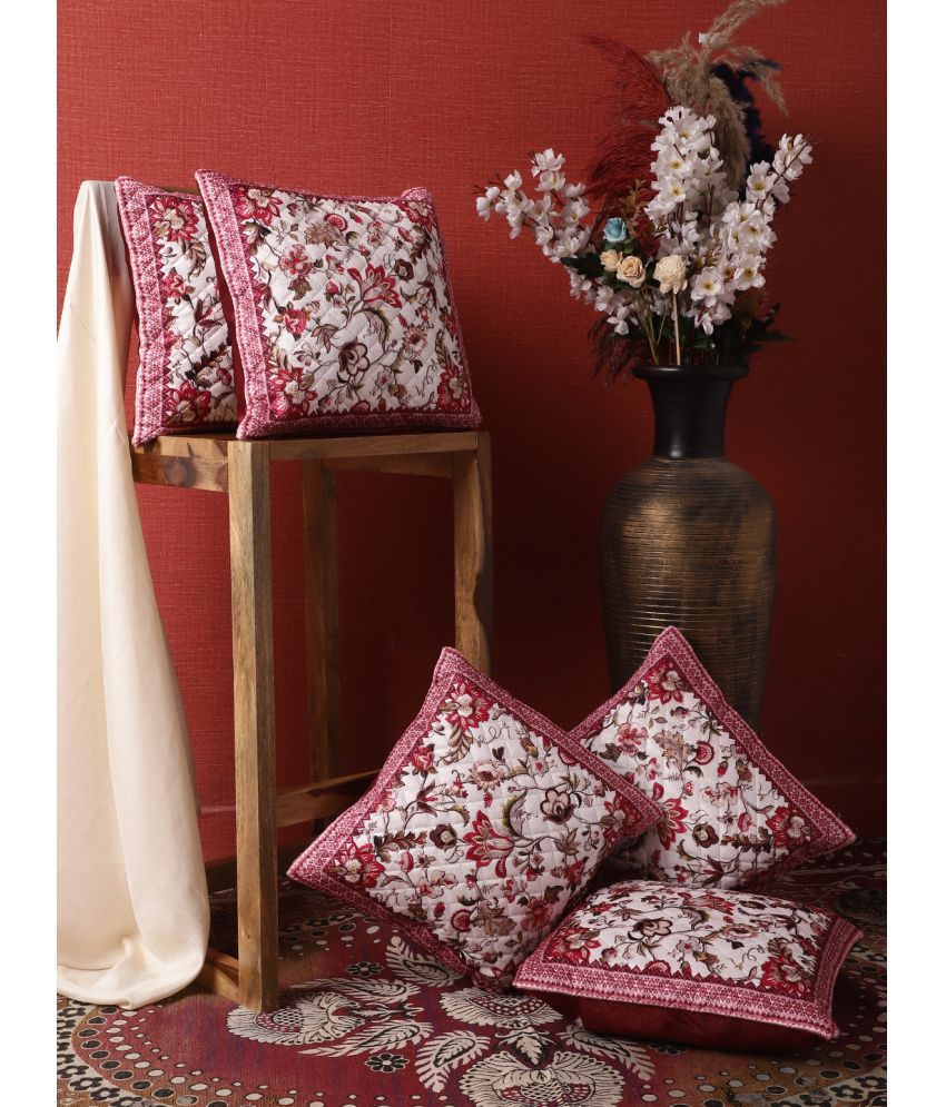     			HOMETALES Set of 5 Velvet Floral Square Cushion Cover (40X40)cm - Pink