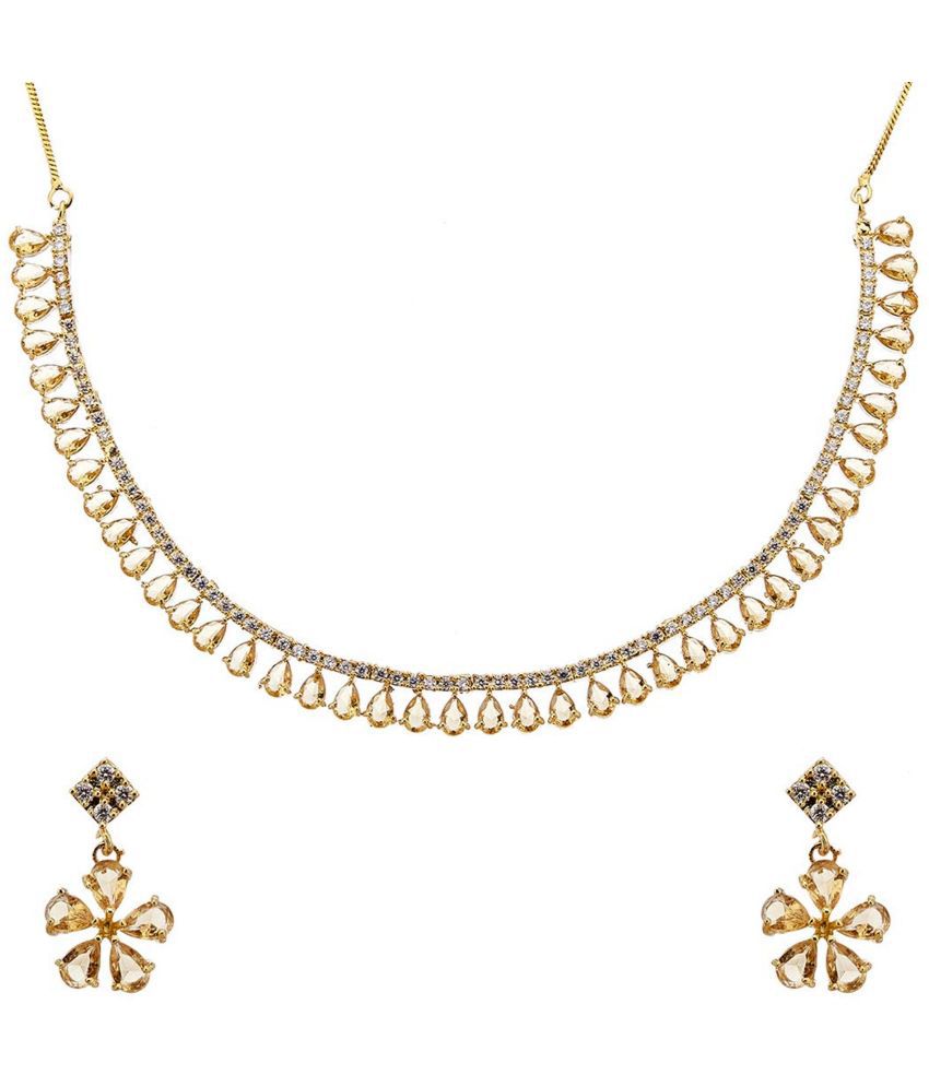     			Jewar Mandi - Golden Brass Necklace Set ( Pack of 1 )