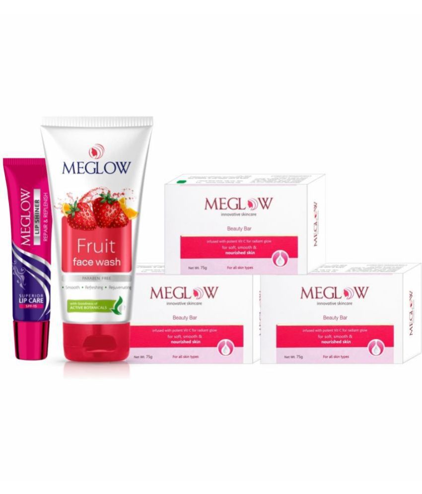     			Meglow Beauty Soap With Vit C (3x75g) + Fruit Facewash (2x75g) + Lip Shiner (1x15g)