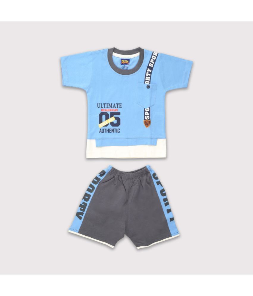     			Nottie planet - Blue Cotton Baby Boy T-Shirt & Shorts ( Pack of 1 )