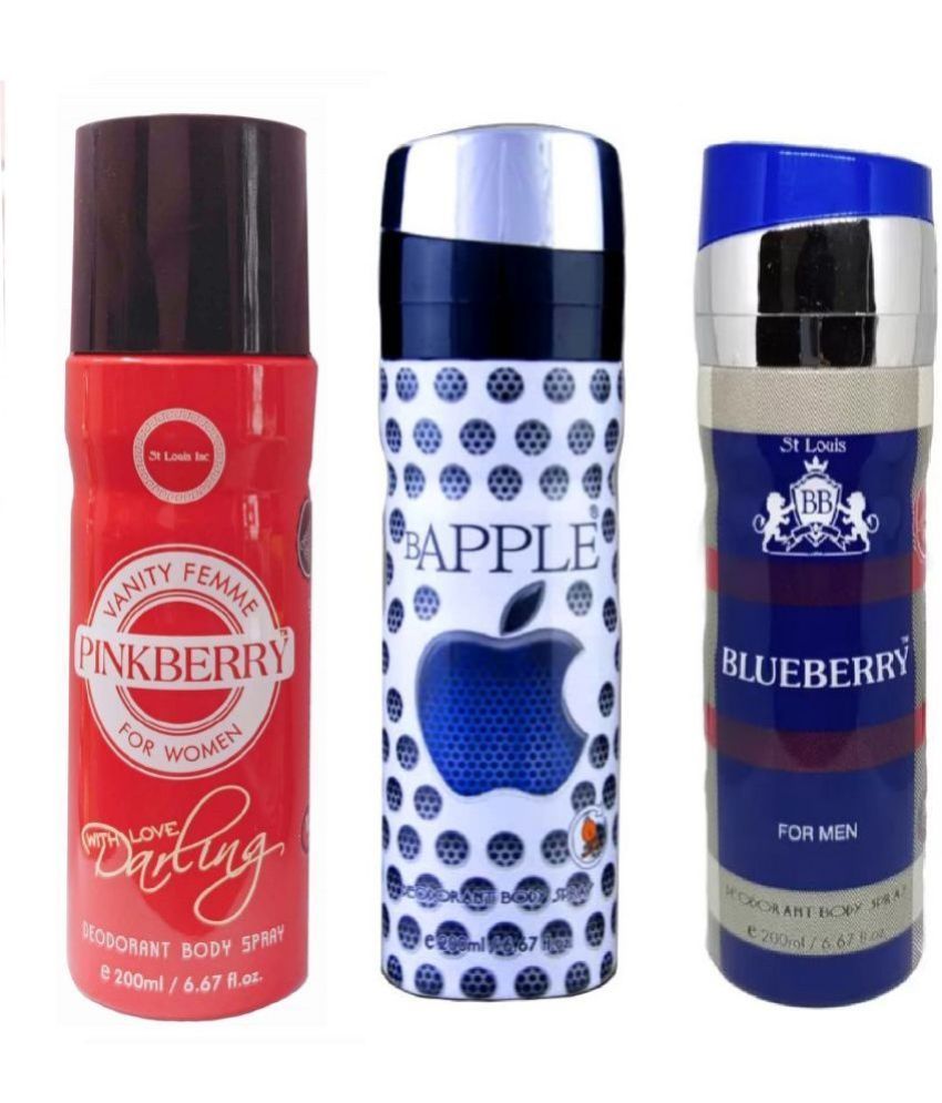     			St Louis - BAPPLE ,PINKBERRY DARLING , BLUEBERRY Deodorant Spray for Men,Women 600 ml ( Pack of 3 )