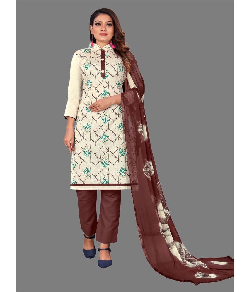     			Aika - Unstitched Brown Cotton Dress Material ( Pack of 1 )
