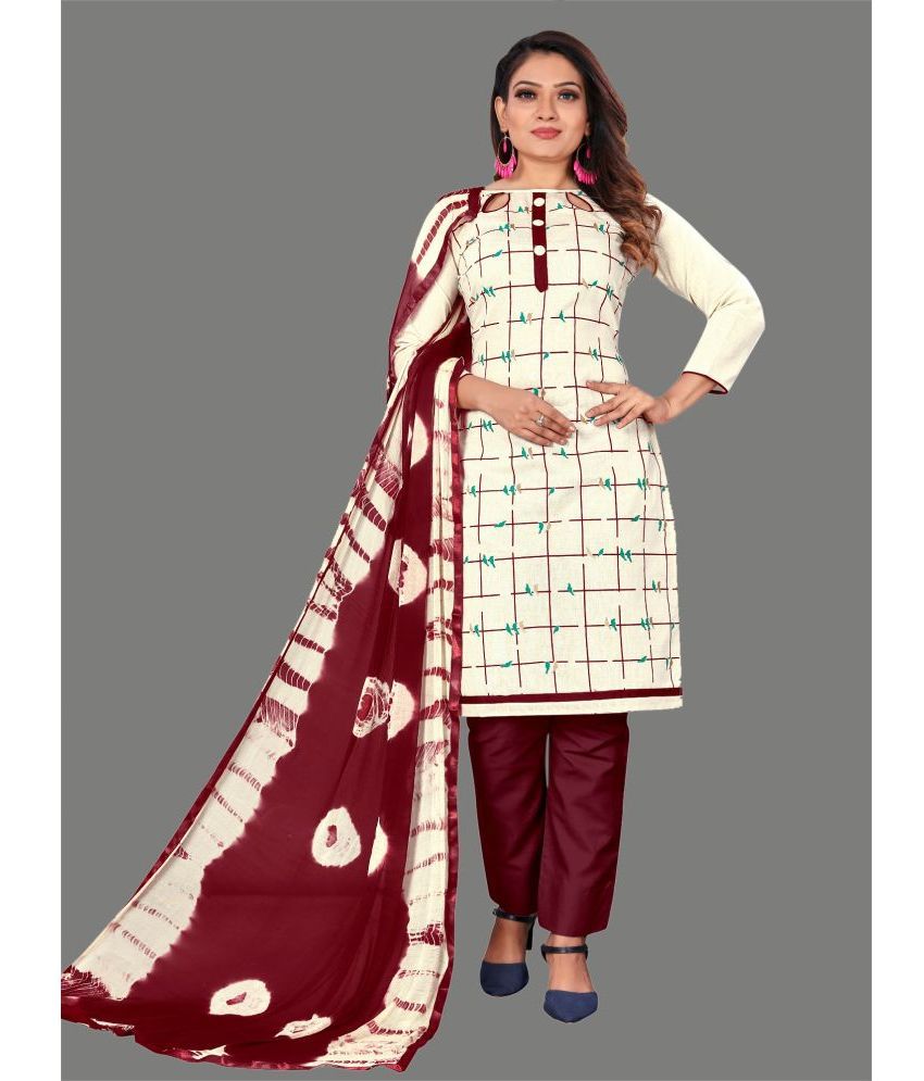     			Aika - Unstitched Maroon Cotton Dress Material ( Pack of 1 )