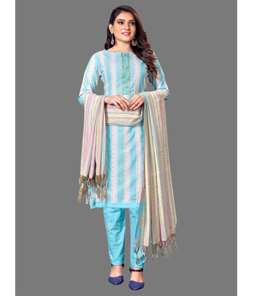     			Aika - Unstitched Turquoise Cotton Dress Material ( Pack of 1 )