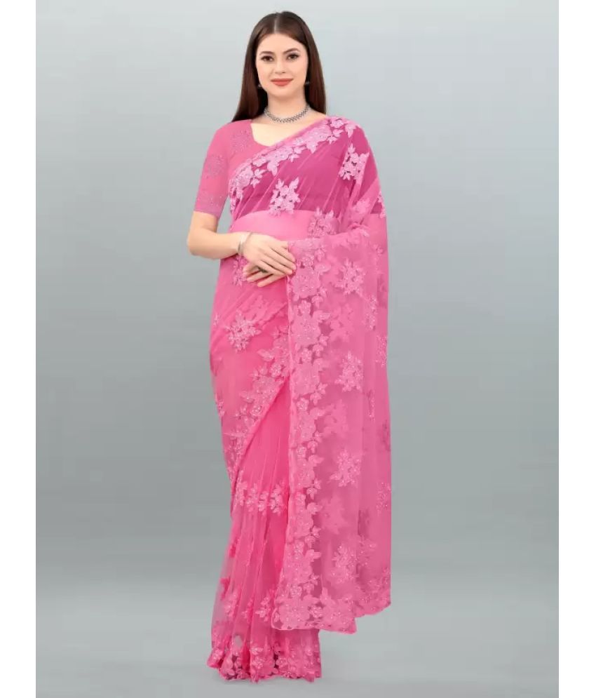     			Apnisha - Pink Net Saree With Blouse Piece ( Pack of 1 )