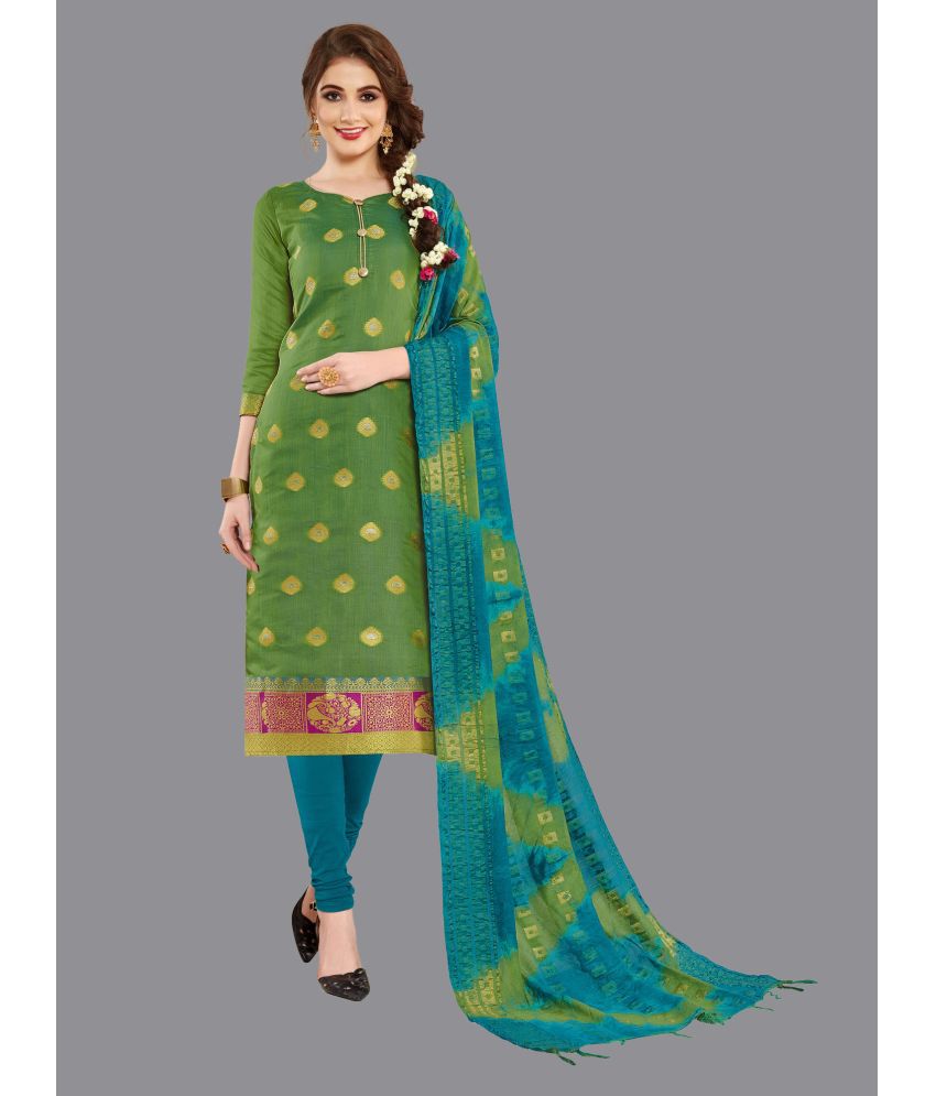     			Apnisha - Unstitched Green Cotton Dress Material ( Pack of 1 )