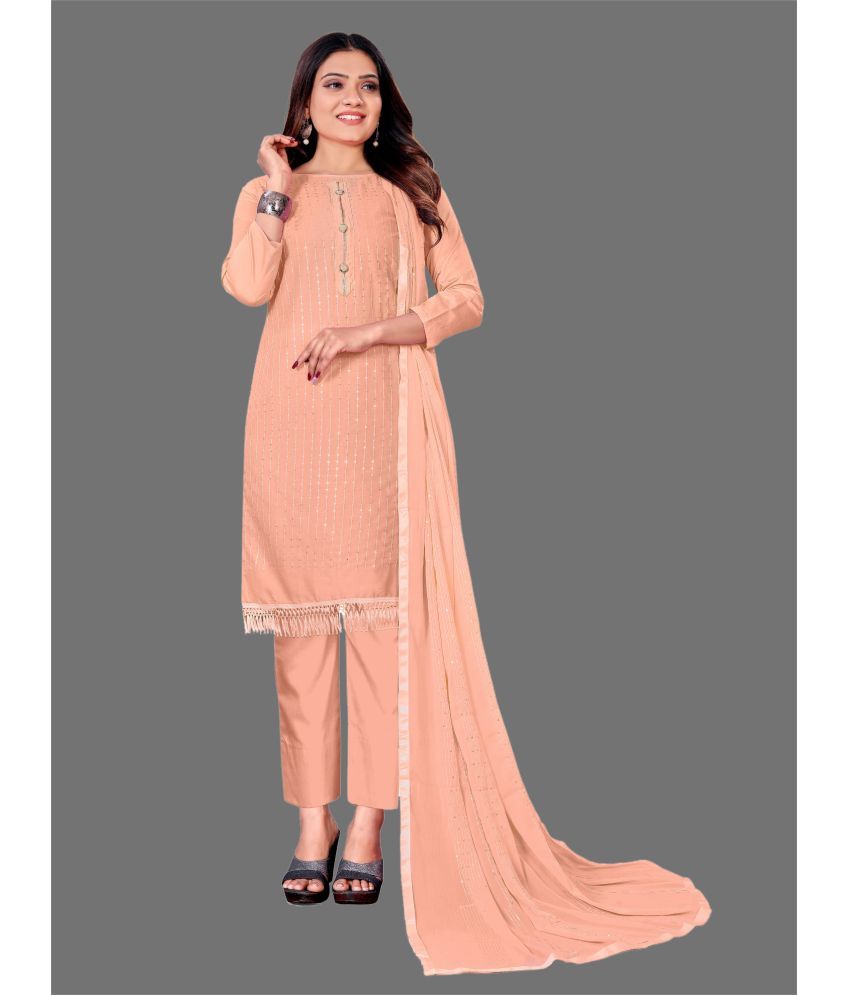     			Apnisha - Unstitched Peach Cotton Dress Material ( Pack of 1 )