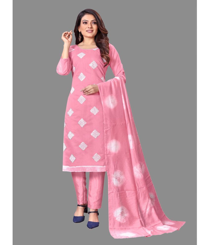     			Apnisha - Unstitched Pink Silk Dress Material ( Pack of 1 )