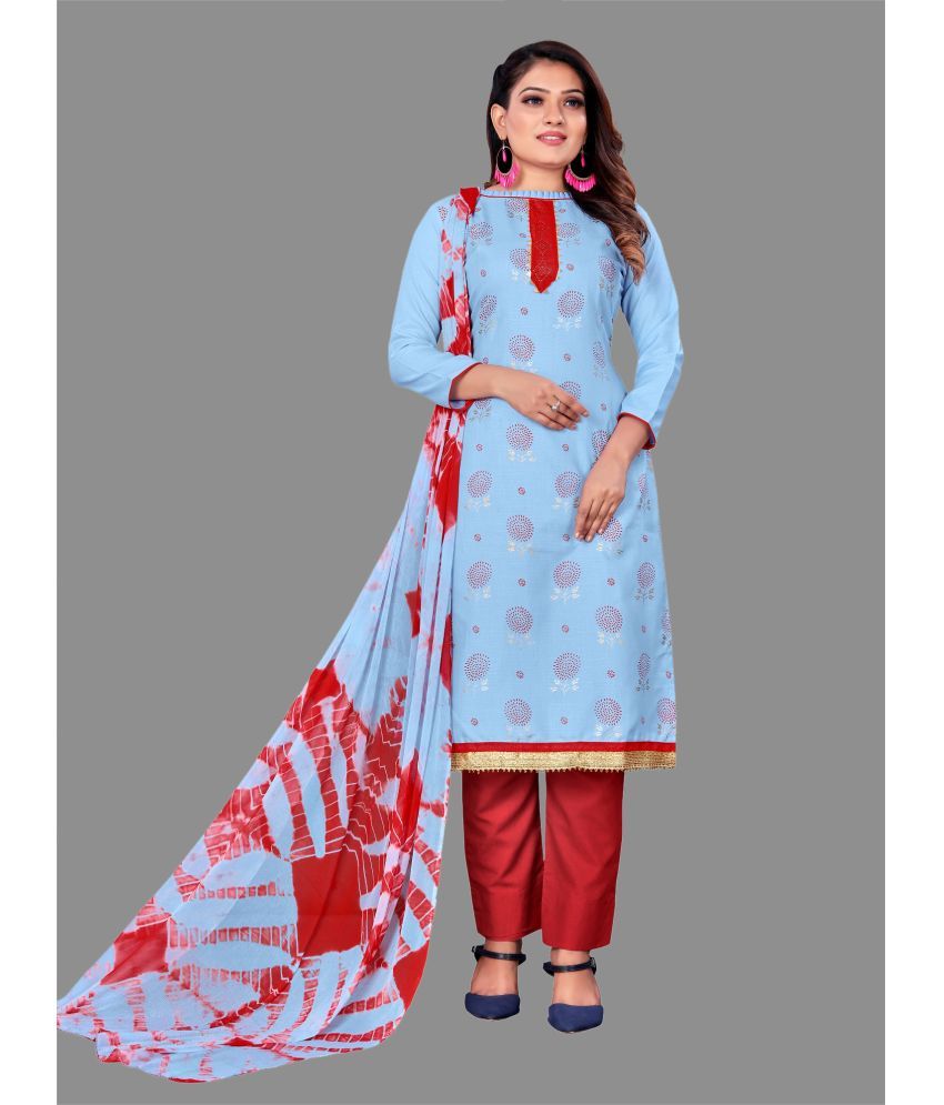     			Apnisha - Unstitched Turquoise Cotton Dress Material ( Pack of 1 )