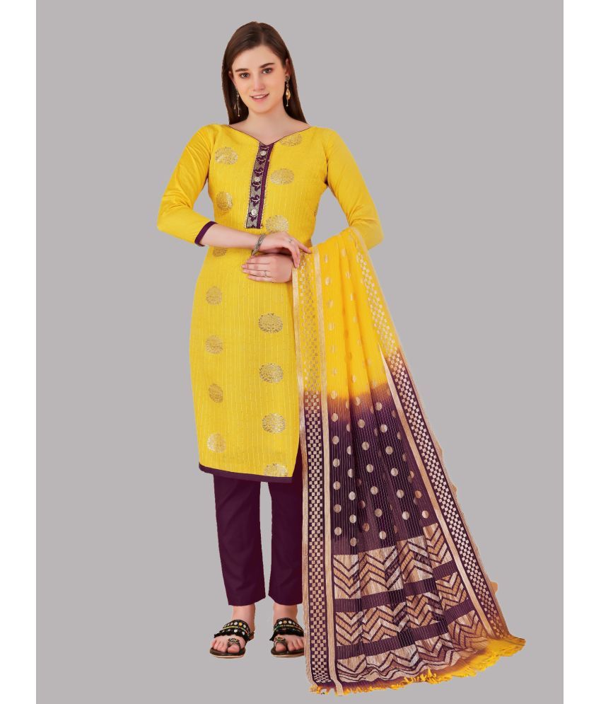     			Apnisha - Unstitched Yellow Cotton Dress Material ( Pack of 1 )