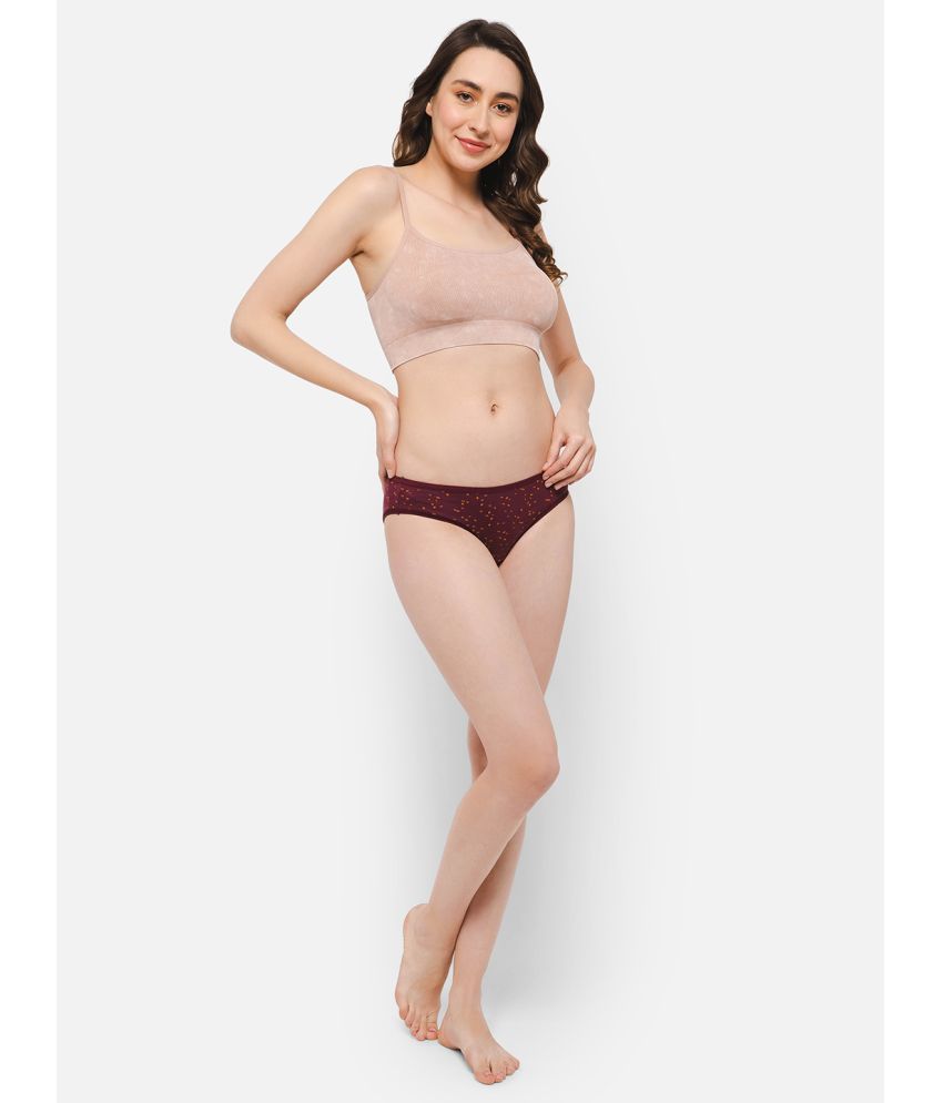     			Clovia - Maroon Cotton Printed Women's Bikini ( Pack of 1 )