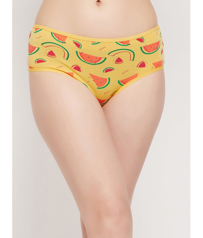     			Clovia - Yellow Cotton Printed Women's Hipster ( Pack of 1 )
