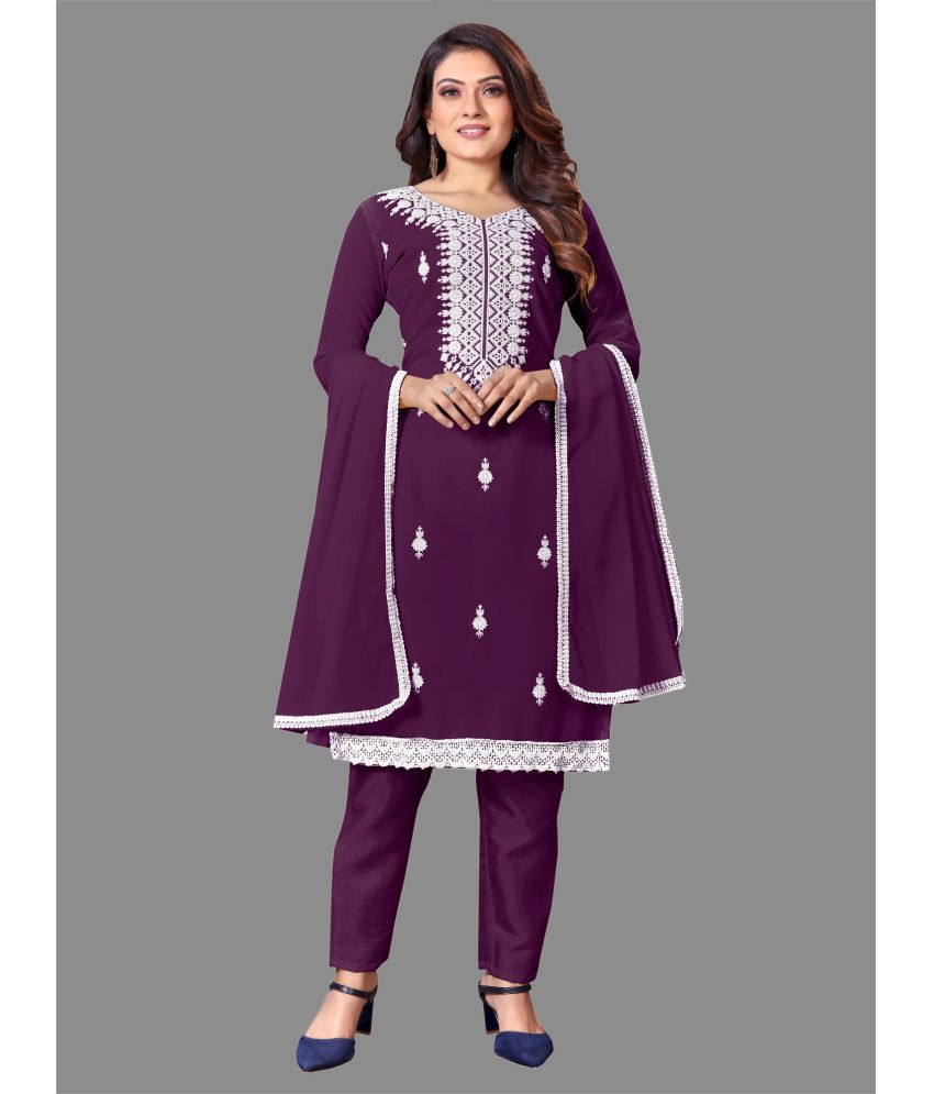     			JULEE - Unstitched Purple Georgette Dress Material ( Pack of 1 )