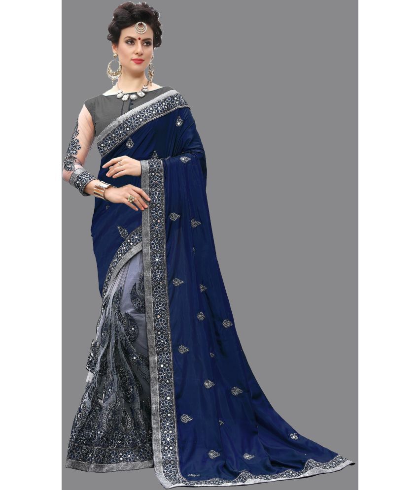     			Kenofy Sarees - Navy Blue Silk Saree With Blouse Piece ( Pack of 1 )