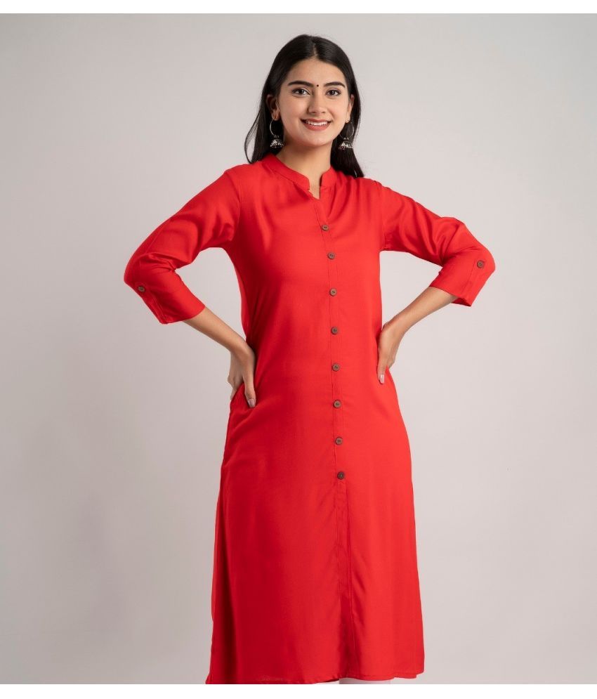     			MAUKA - Red Rayon Women's Front Slit Kurti ( Pack of 1 )