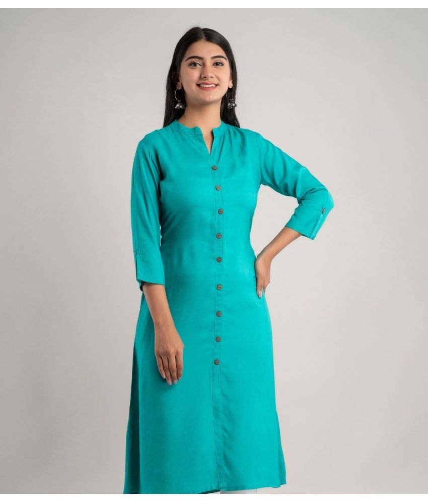     			MAUKA - Turquoise Rayon Women's Front Slit Kurti ( Pack of 1 )