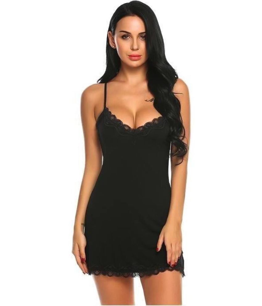     			XIMENA - Black Viscose Women's Nightwear Baby Doll Dresses With Panty ( Pack of 1 )