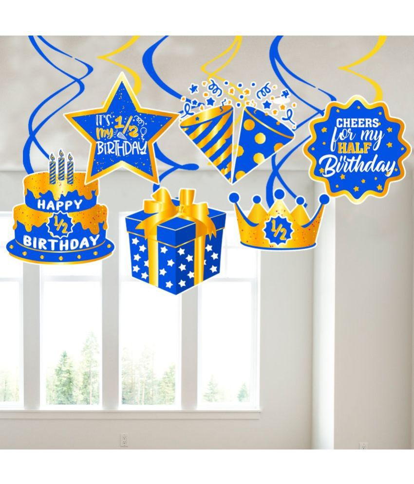     			Zyozi 6 Pcs Half Birthday Hanging Swirls Decorations for Boy-1/2 Birthday Party Swirls Ceiling Backdrop Supplies, 6 Month Birthday Baby Shower Hanging Decor Sign (Blue)