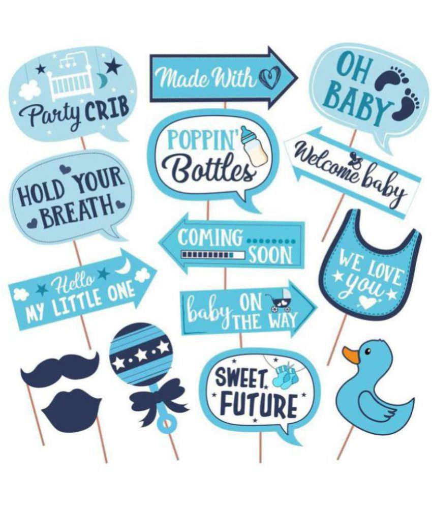     			Zyozi Party Decoration Baby Shower Boy Photo Booth Props - 25 Pieces - Baby Shower Decorations, Gifts, Favors and Supplies for Boy -  Announcement - Gender Reveal Party (Set of 25)