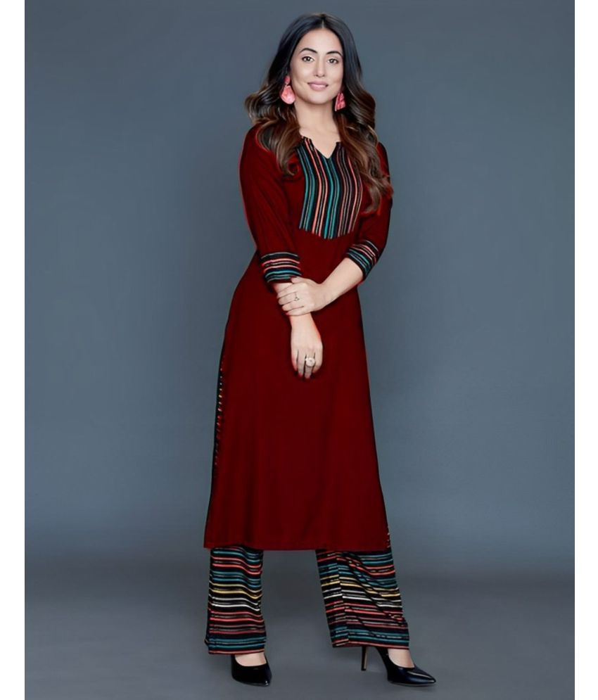     			Estela - Maroon Straight Rayon Women's Stitched Salwar Suit ( Pack of 1 )