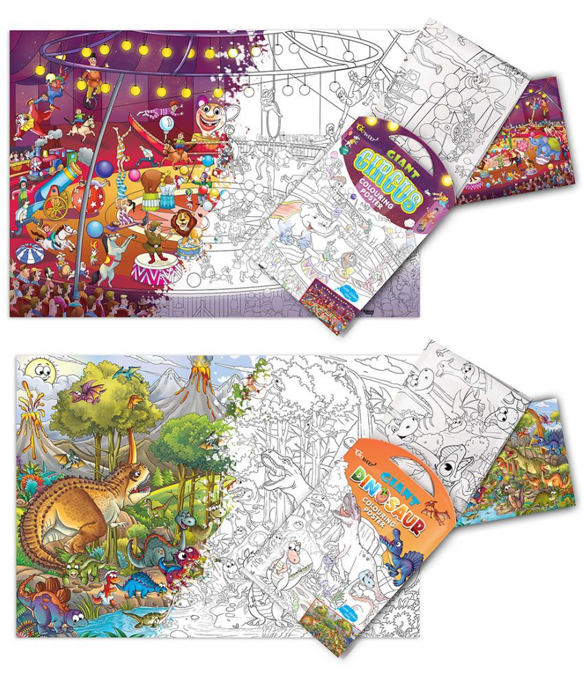     			GIANT CIRCUS COLOURING POSTER and GIANT DINOSAUR COLOURING POSTER | Combo of 2 Posters I jumbo colouring poster for 9+
