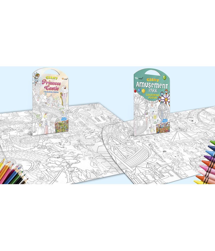     			GIANT PRINCESS CASTLE COLOURING POSTER and GIANT AMUSEMENT PARK COLOURING POSTER | Combo pack of 2 Posters I giant wall colouring posters