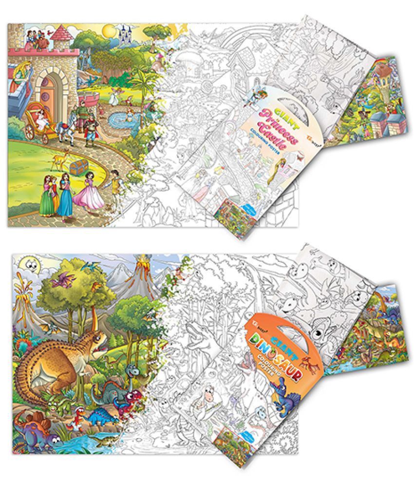    			GIANT PRINCESS CASTLE COLOURING POSTER and GIANT DINOSAUR COLOURING POSTER | Combo pack of 2 Posters I giant wall colouring posters