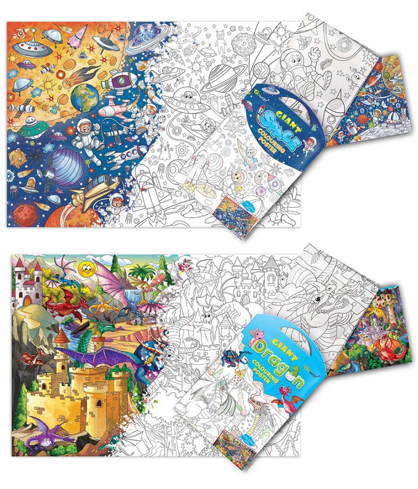     			GIANT SPACE COLOURING POSTER and GIANT DRAGON COLOURING POSTER | Combo of 2 Posters I kids Coloring Posters Collection