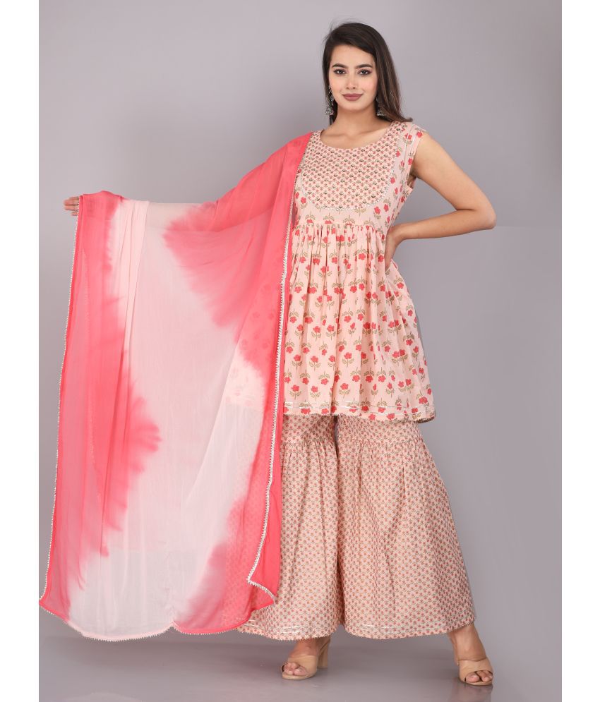     			JC4U - Peach Frock Style Cotton Women's Stitched Salwar Suit ( Pack of 1 )