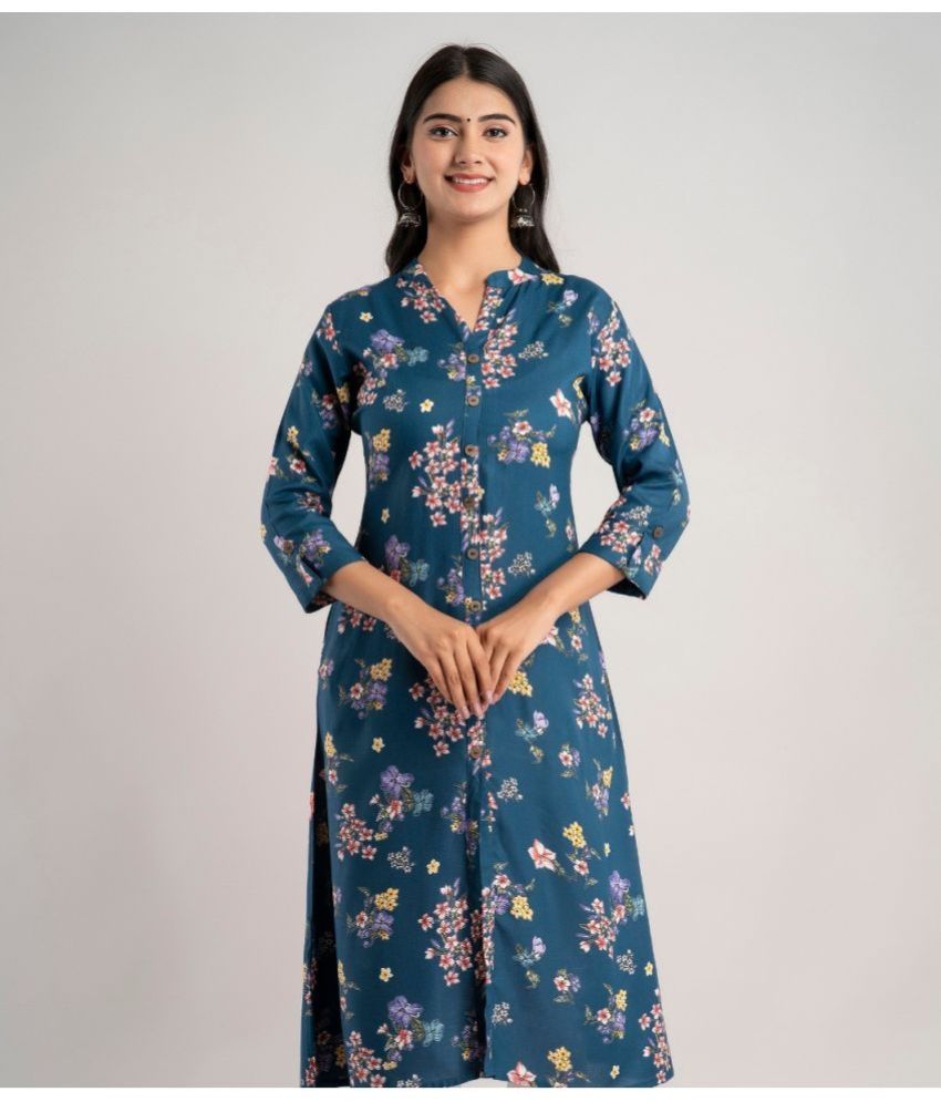     			MAUKA - Blue Rayon Women's A-line Kurti ( Pack of 1 )