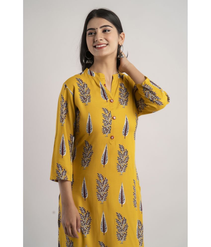     			MAUKA - Yellow Rayon Women's Straight Kurti ( Pack of 1 )