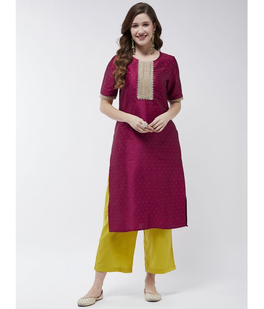     			Pannkh Women's Festive Self Embroidered Buti Kurta With Lace Details And Contrasting Pants