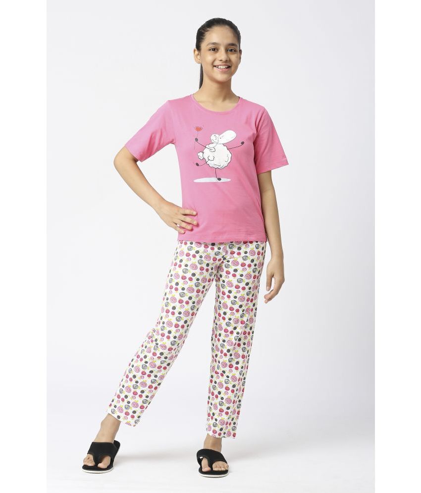     			Sini Mini Pack of 1 Girls Cotton Top With Pants ( Pink )