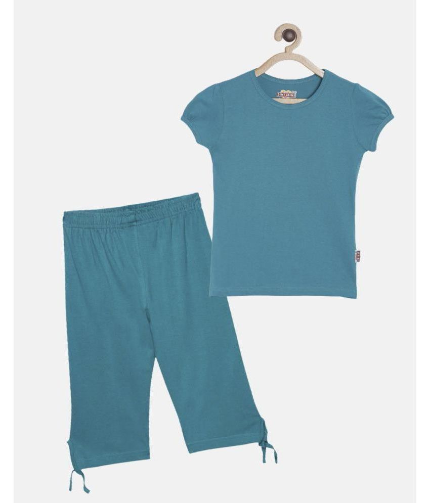     			Sini Mini - Teal Cotton Girls Top With Capris ( Pack of 1 )