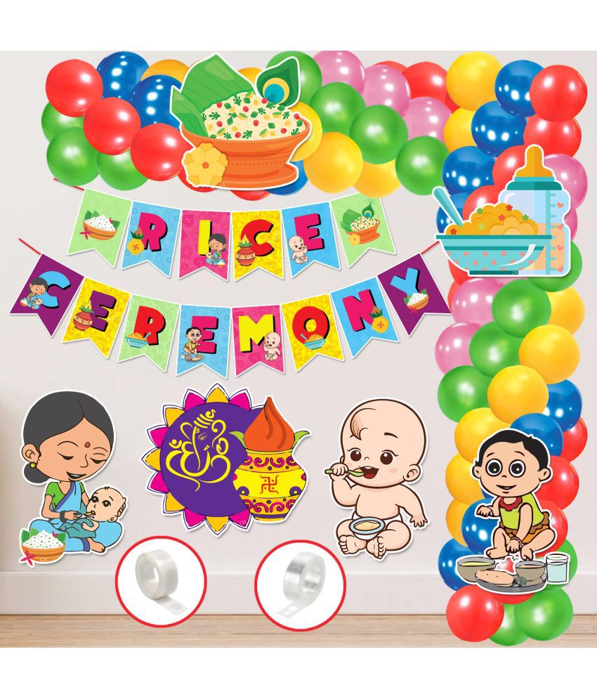     			Zyozi Annaprasanam Cardstock Cutout with Rice Ceremony Banner and Balloon,Annaprashan Decoration Items,Rice Ceremony Decorations Items,Baby Photoshoot Props for Rice Ceremony (Pack of 59)