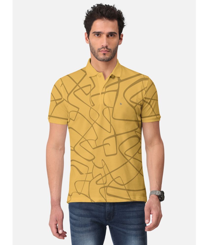     			BULLMER Pack of 1 Cotton Blend Regular Fit Printed Half Sleeves Men's Polo T Shirt ( Mustard )