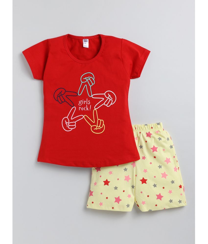     			Nottie planet - Red Cotton Girls Top & Shorts Set ( Pack of 1 )