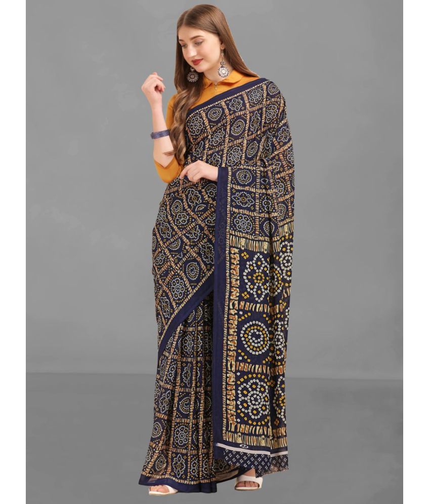     			Vichitro - Navy Blue Georgette Saree With Blouse Piece ( Pack of 1 )