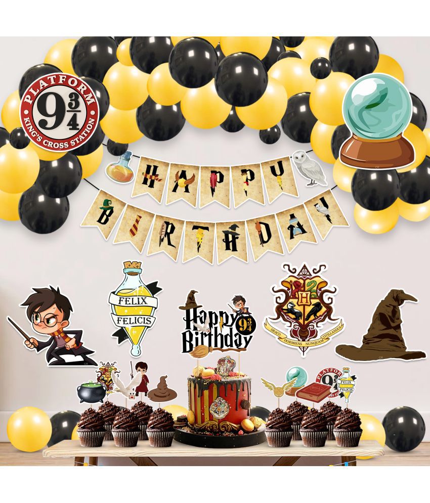     			Zyozi Hari Pottar Birthday Decorations, Hari Pottar Birthday Party Supplies for Kids Include Letter Banner, Balloon, Cake Topper, Cardstock Cutout and Cupcake Toppers (Pack of 45)