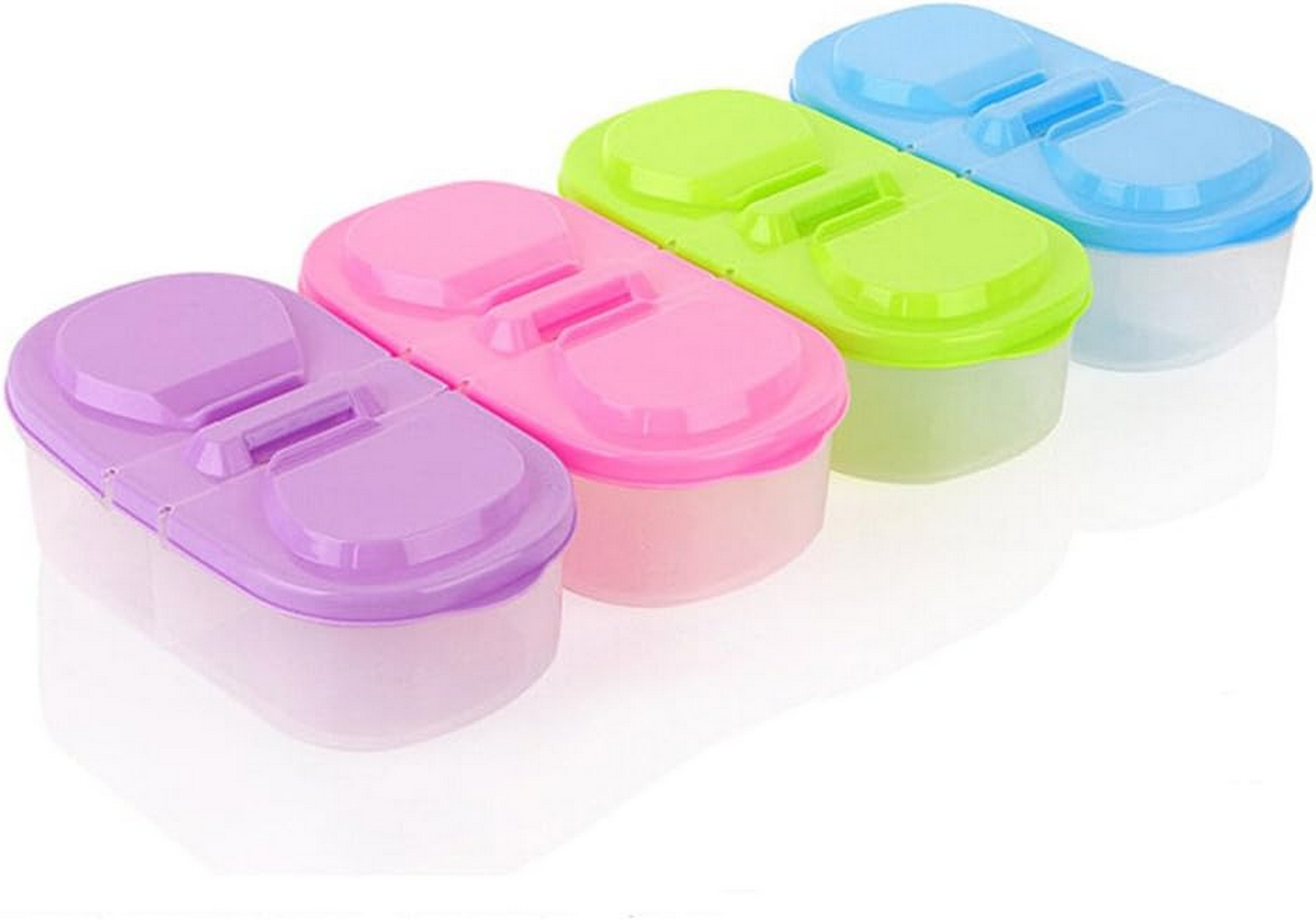     			VARKAUS - 2 Grid Plastic Food Plastic Multicolor Food Container ( Set of 4 )
