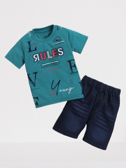     			DKGF Fashion - Blue Cotton Baby Boy T-Shirt & Shorts ( Pack of 1 )