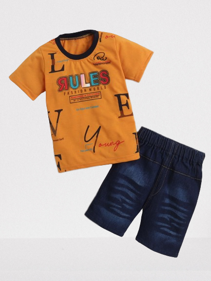     			DKGF Fashion - Mustard Cotton Baby Boy T-Shirt & Shorts ( Pack of 1 )
