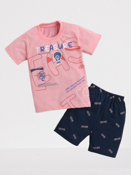     			DKGF Fashion - Pink Cotton Baby Boy T-Shirt & Shorts ( Pack of 1 )